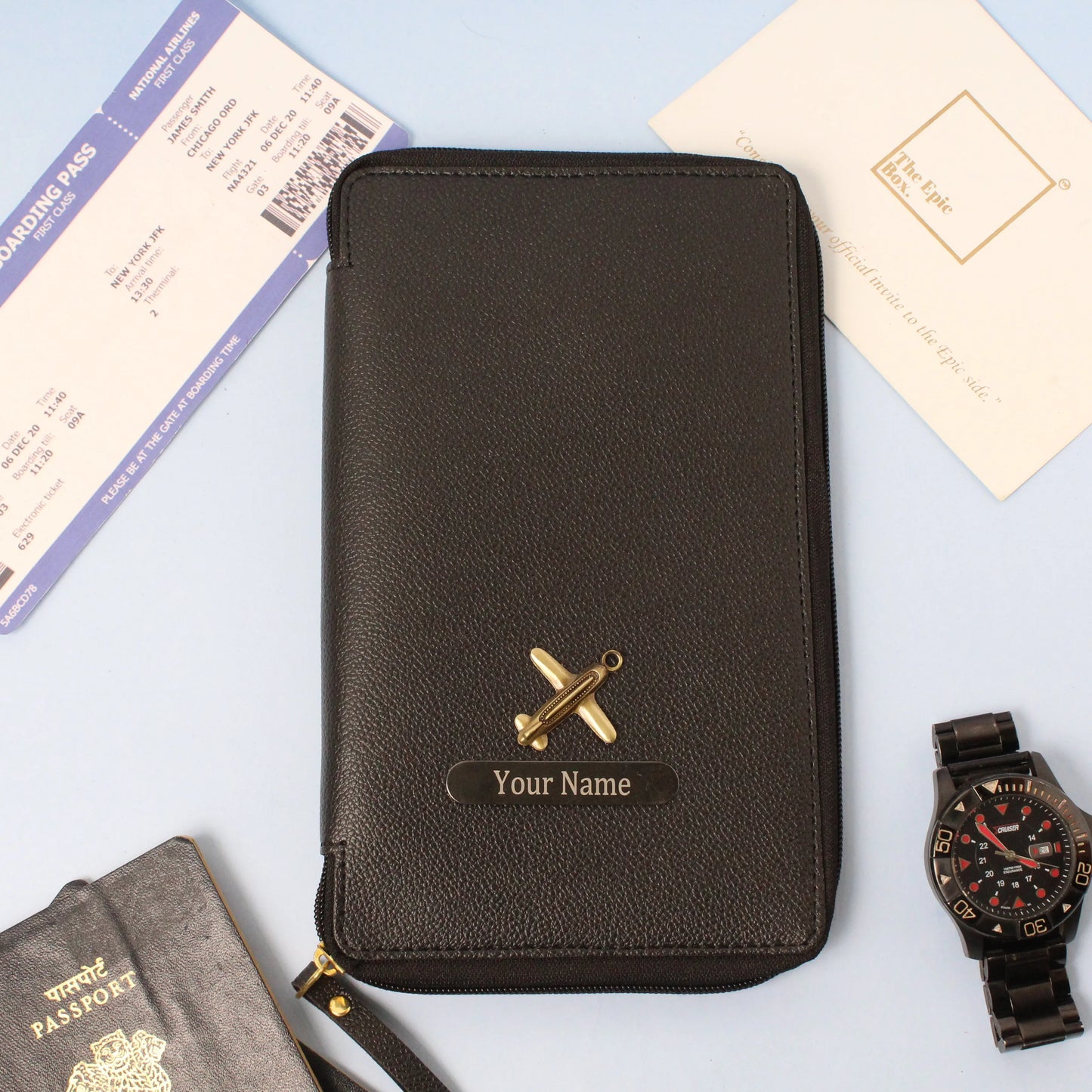 Personalized Pebble Texture Zippered Travel Wallet