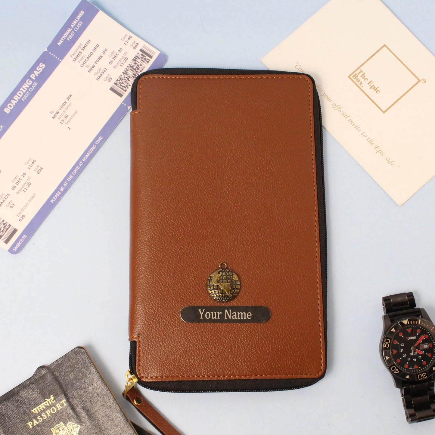 Personalized Pebble Texture Zippered Travel Wallet