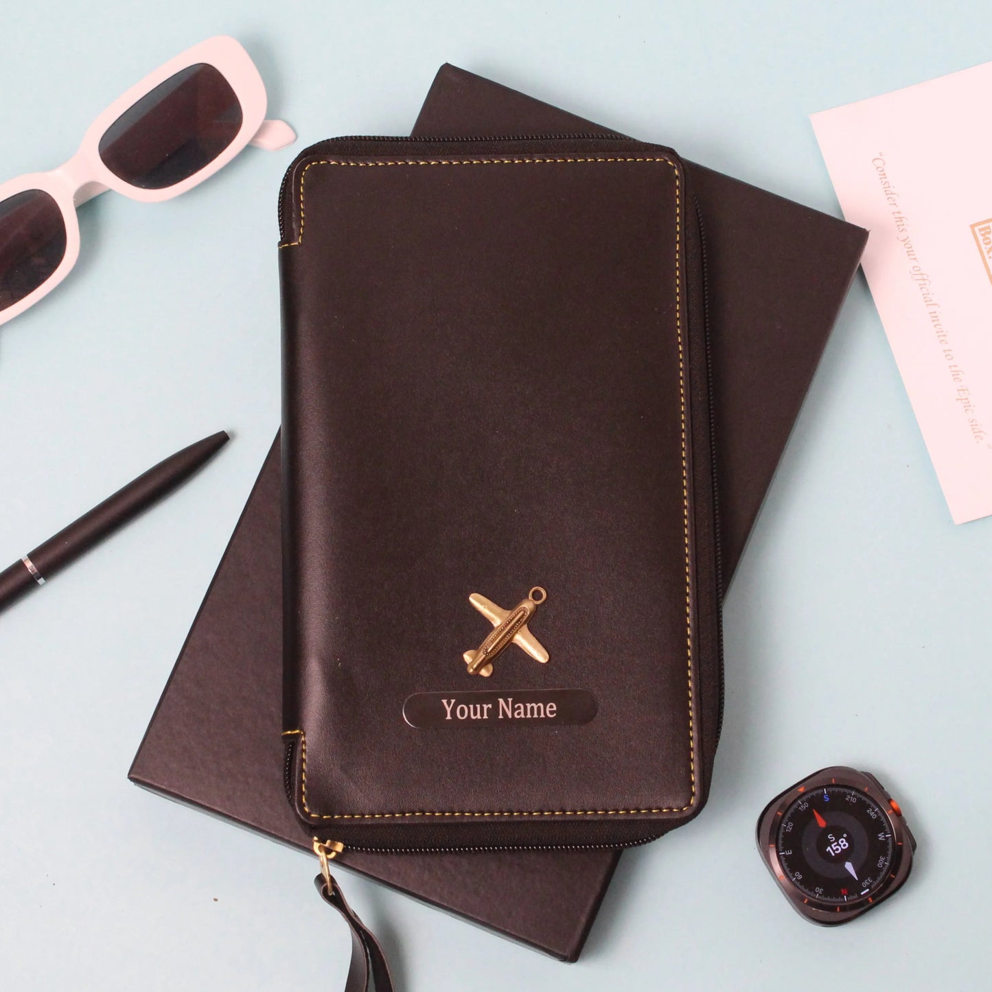 Personalized Classic Texture Zippered Travel Wallet