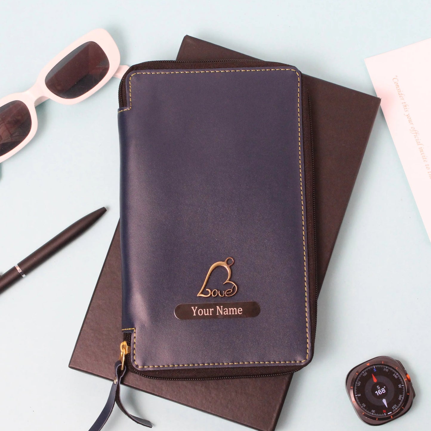 Personalized Classic Texture Zippered Travel Wallet