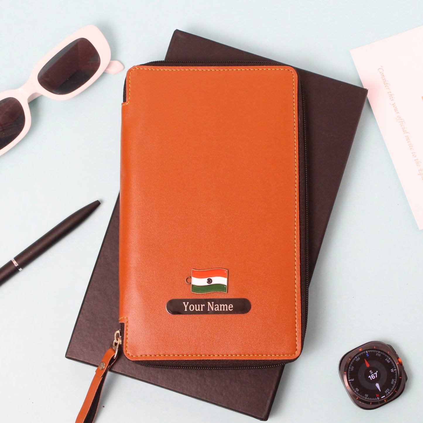 Personalized Classic Texture Zippered Travel Wallet