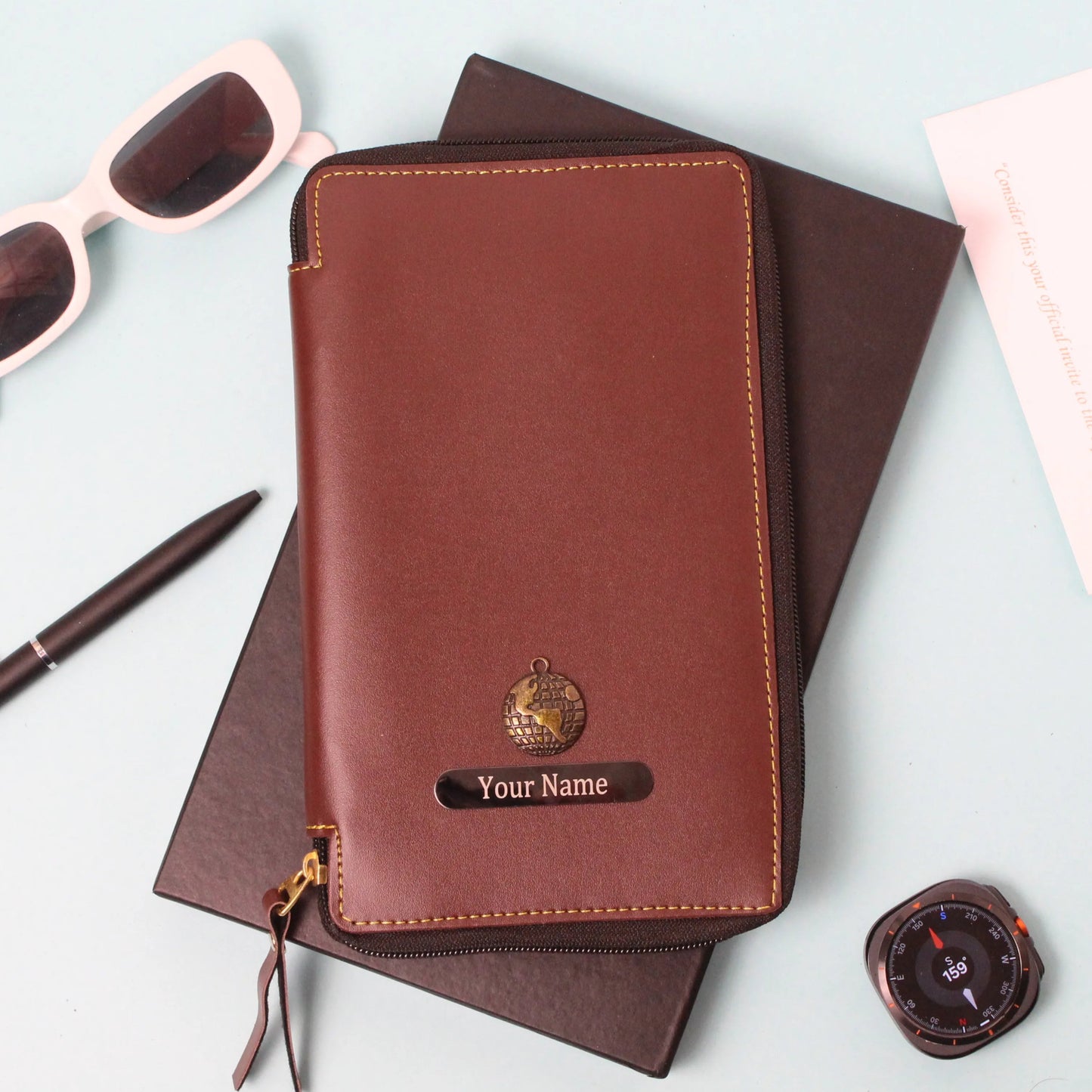 Personalized Classic Texture Zippered Travel Wallet